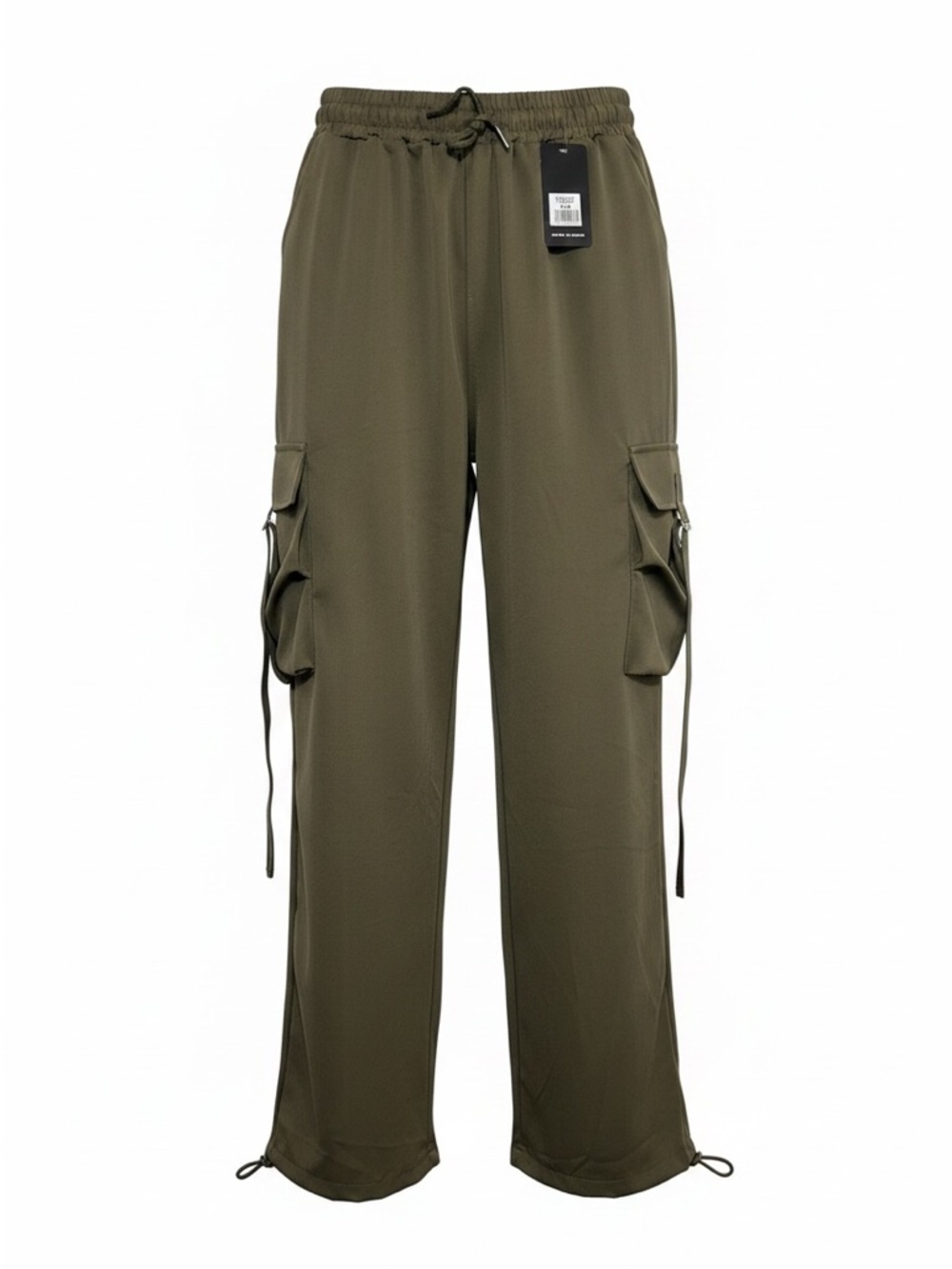 Lightweight Wide Leg Cargo Pants with Cargo Strap Olive
